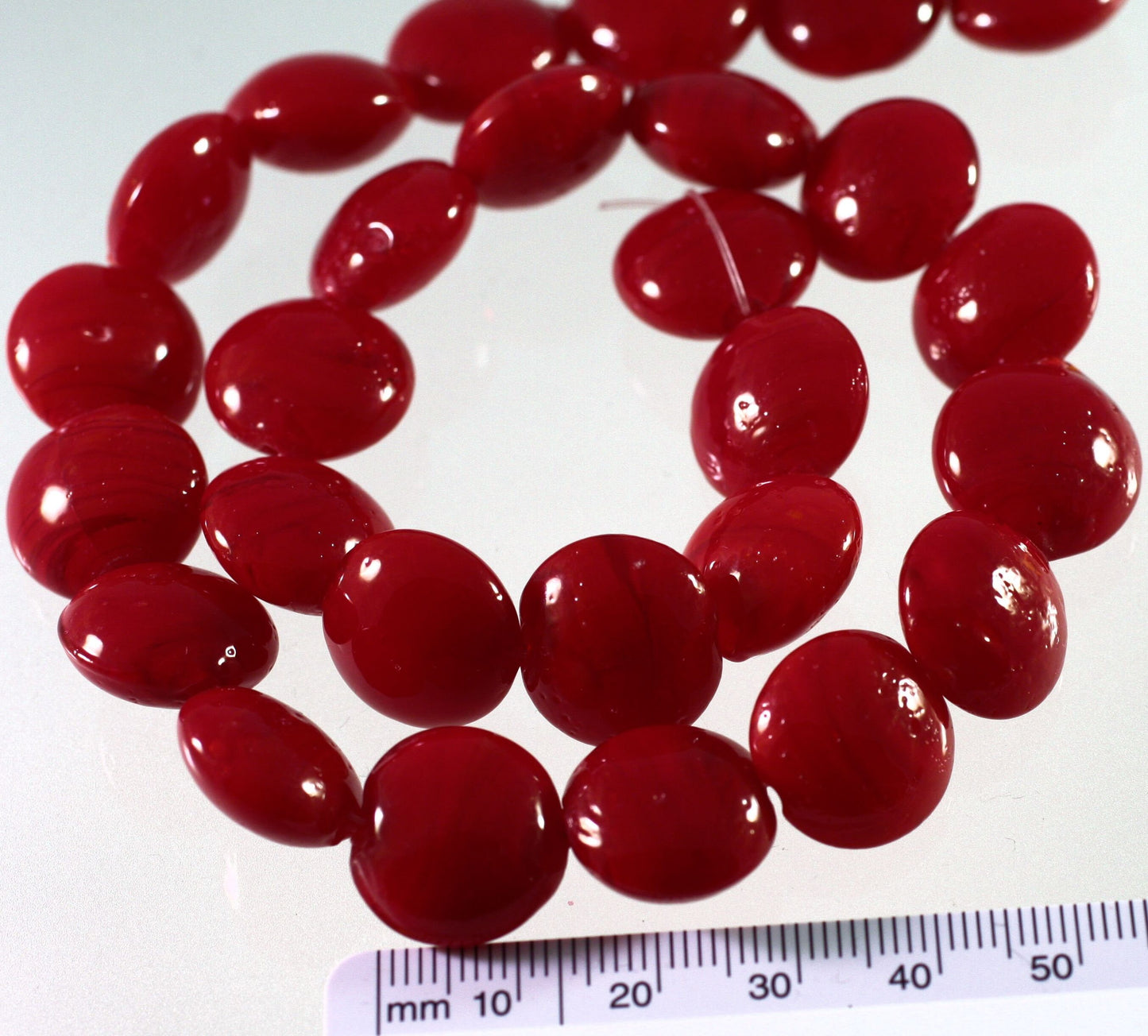 Lampwork Glass Opaque Dark Red Puffed Coin Beads 15-16mm — 1 Strand (26-28 pcs)