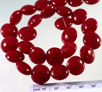 Lampwork Glass Opaque Dark Red Puffed Coin Beads 15-16mm — 1 Strand (26-28 pcs)