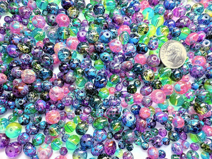 Speckled Glass Bead Mix 4-8mm Assorted Shapes — approx. 650 Beads