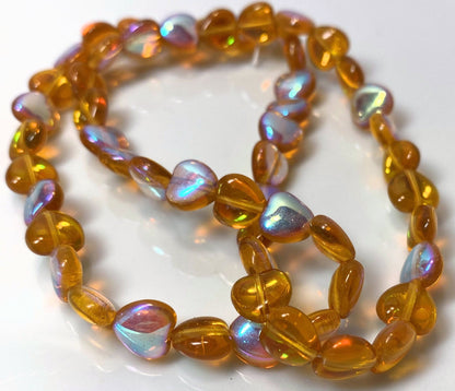 Honey AB Czech Pressed Glass Heart Beads 8mm — 1 Strand (50)