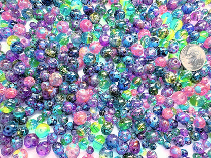 Speckled Glass Bead Mix 4-8mm Assorted Shapes — approx. 650 Beads
