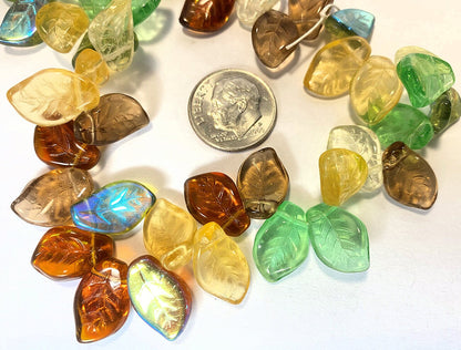 Czech Glass Leaf Beads: 14x9mm Earth Tone Mix, Top-Drilled (50 pc)