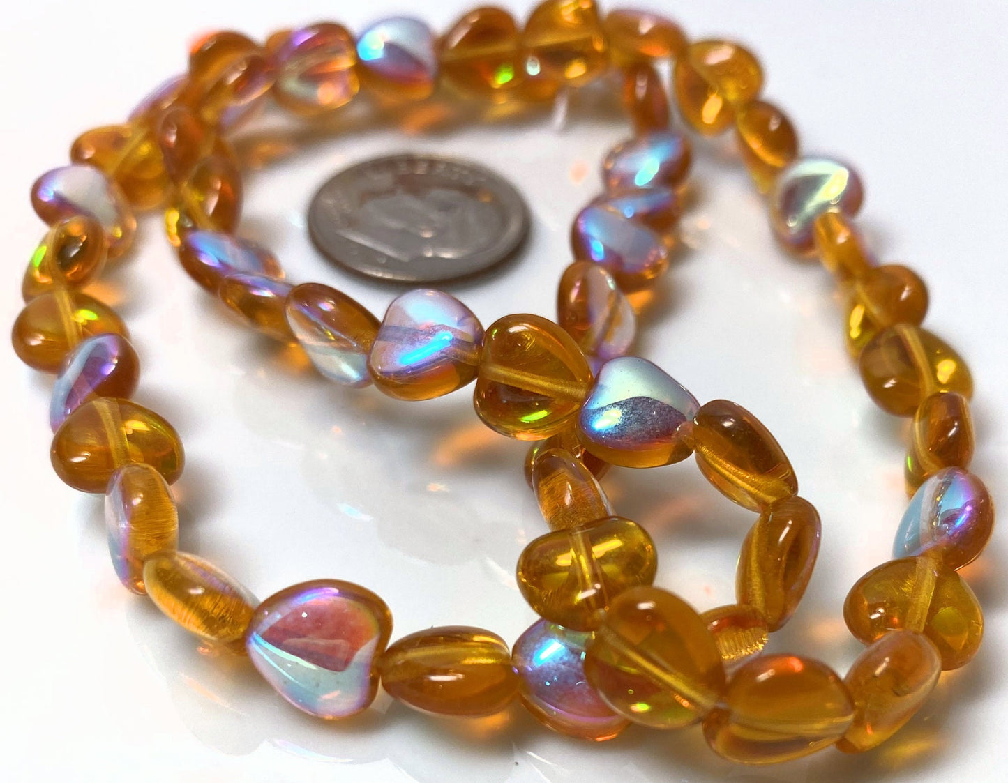 Honey AB Czech Pressed Glass Heart Beads 8mm — 1 Strand (50)