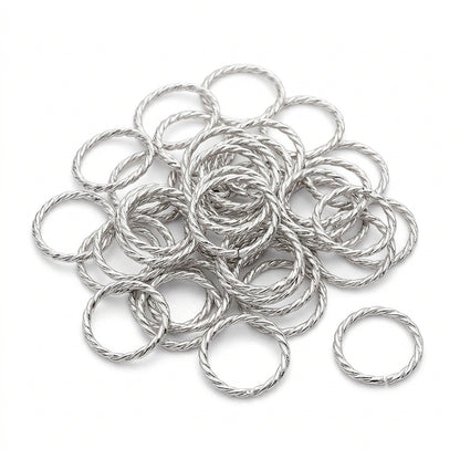 Silver Plated Brass Twisted Jump Rings, 15mm, 16 Gauge - 100 pcs