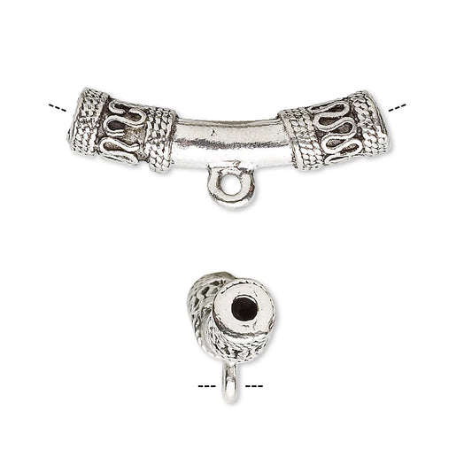 An antique silver-toned metal toggle clasp shown from two angles: a side view at the top and a top-down view at the bottom, on a plain white background.