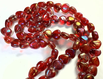 Glass Iridescent Rainbow Red Heart Beads 10x10mm — 2 Strands (approximately 80 pcs)