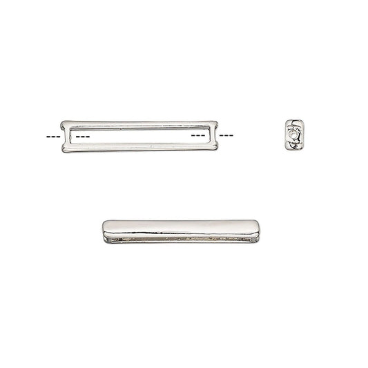 A polished silver-toned metal bar with a rounded rectangular shape, shown from multiple angles on a plain white background.