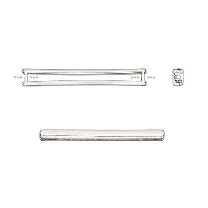 A silver-toned metal bar connector with a polished finish, shown from multiple angles on a plain white background.