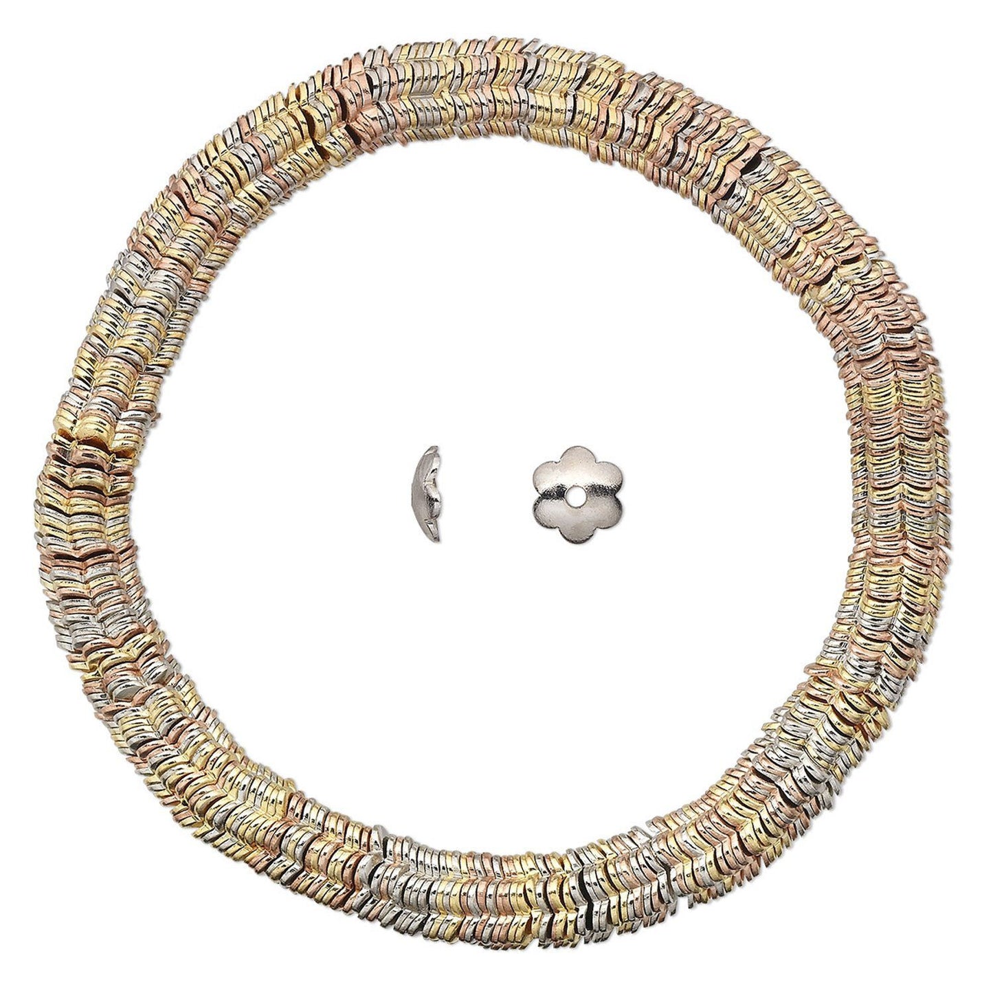 300 Gold, Silver & Copper Tri Color Plated Steel 6x2mm Smooth Flower Bead Caps