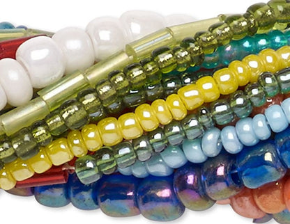 Glass Seed & Bugle Bead Mix: Light Blue, Orange & White (10 Strands, ~1,100-1,700 pc)