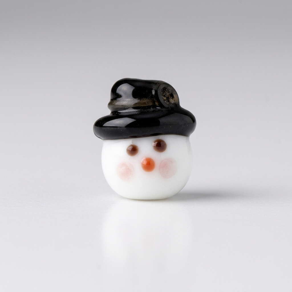 Lampwork Glass Snowman Beads, Black & White, 17x15mm - 4 pcs