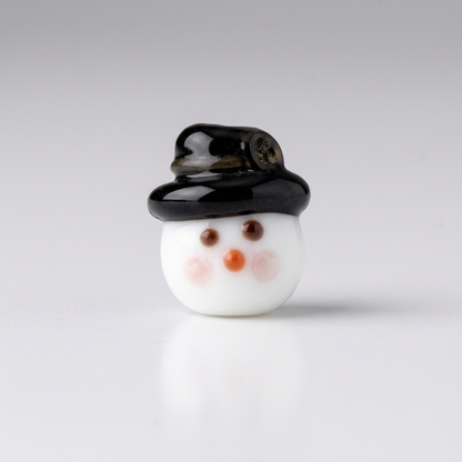 Lampwork Glass Snowman Beads, Black & White, 17x15mm - 4 pcs