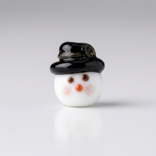 Lampwork Glass Snowman Beads, Black & White, 17x15mm - 4 pcs