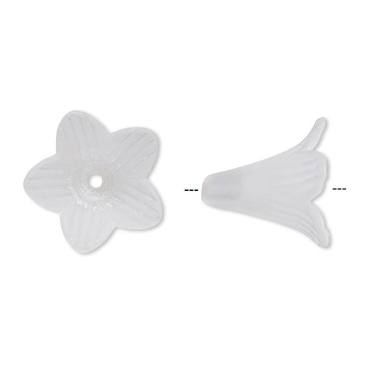 Frosted Clear Acrylic Flower Drop Beads, 22x22mm, 25 pcs