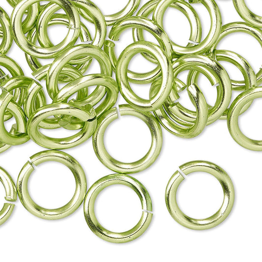 Anodized Aluminum Round Jump Rings, Green, 12mm, 12 Gauge, 100 pcs