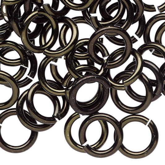 Anodized Aluminum Round Jump Rings, Black, 12mm, 12 Gauge, 100 pcs