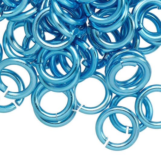 Anodized Aluminum Round Jump Rings, Light Blue, 12mm, 12 Gauge, 100 pcs