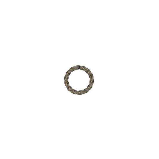 Antiqued Gold Plated Brass Fancy Twist Round Jump Rings, 8mm, 16 Gauge, 100 pcs