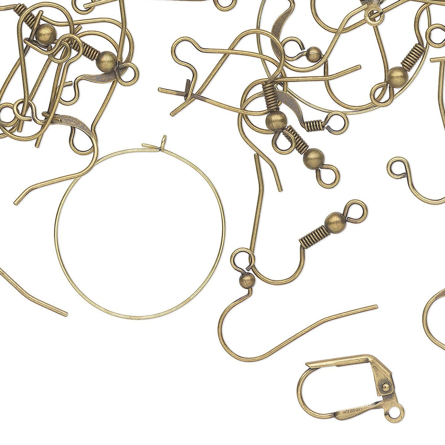 Antiqued Gold Plated Brass Ear Wire Assortment, 8 Styles, 50 Pairs (100 pcs)