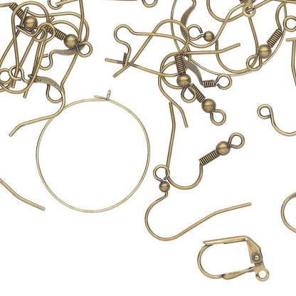 Antiqued Gold Plated Brass Ear Wire Assortment, 8 Styles, 50 Pairs (100 pcs)