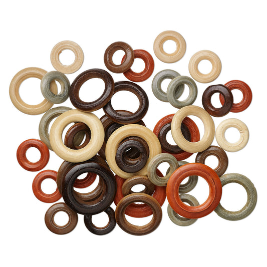 Assorted Color Wood Ring Connector Mix, 21–33mm, 50 pcs