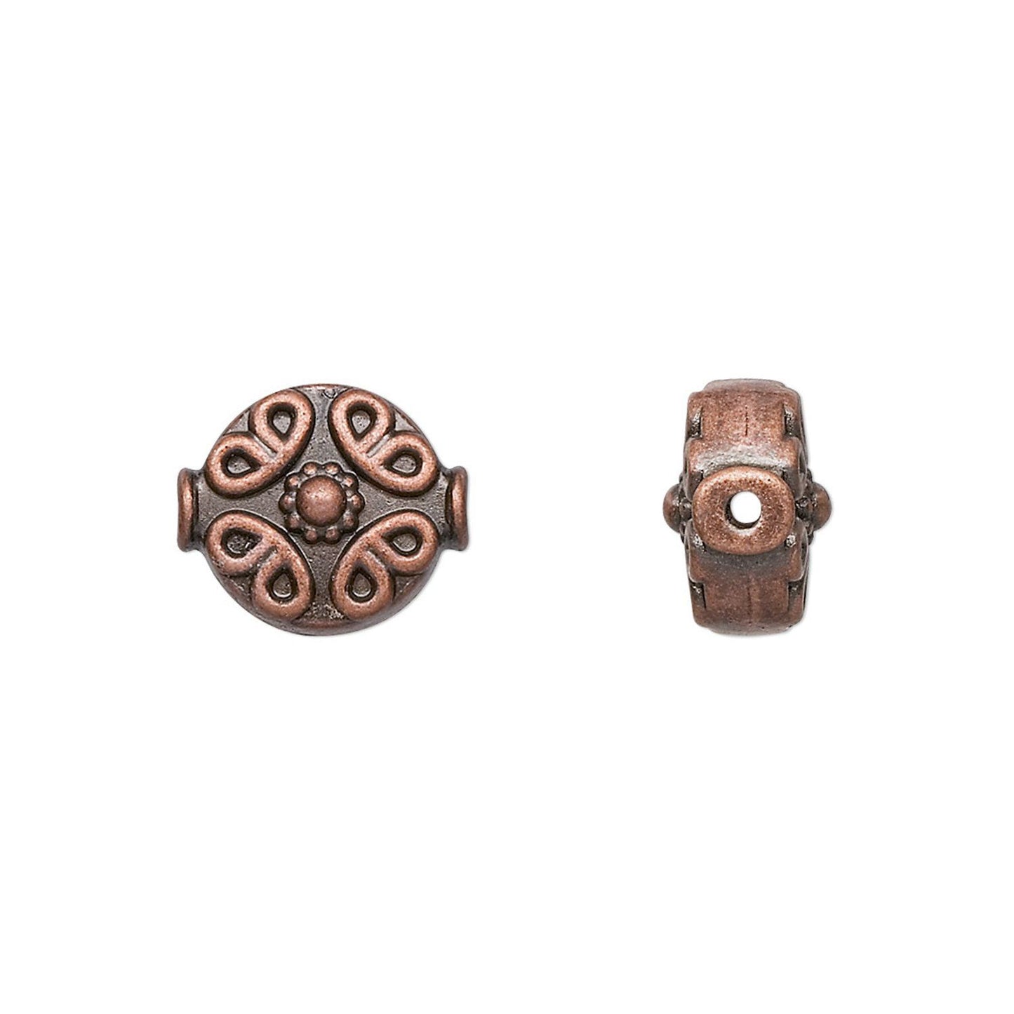 Antiqued Copper Pewter Filigree Flat Coin Beads, 10mm, 10 pcs