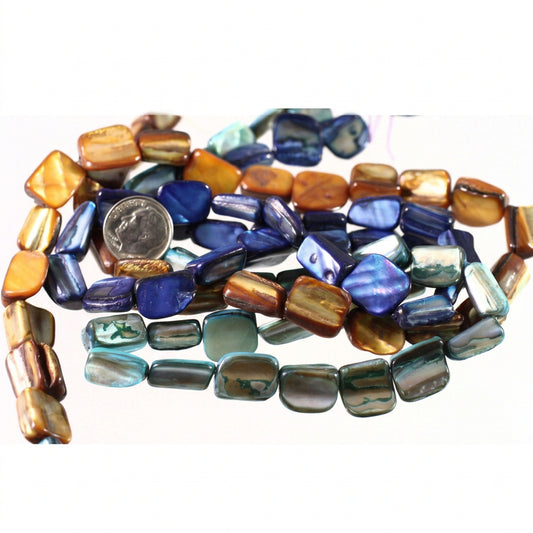 Blue & Brown Mother-of-Pearl Tube Beads, 15x5–9mm - 3 Strands