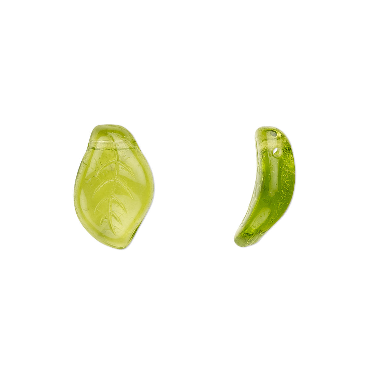 2 green glass leaves
