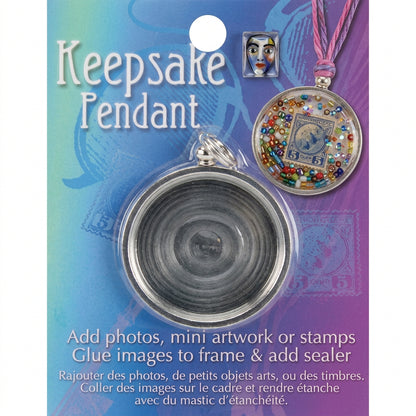 Antiqued Silver Pewter Round Keepsake Frame Pendants, 1 5/8 Inch ID - 2 pcs