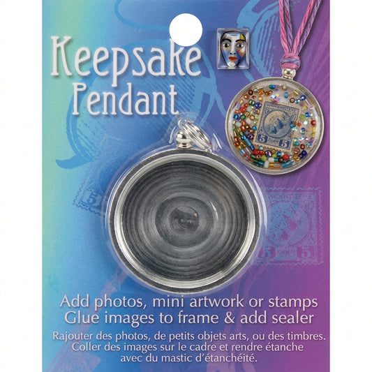 Antiqued Silver Pewter Round Keepsake Frame Pendants, 1 5/8 Inch ID - 2 pcs