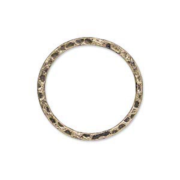 Antiqued Gold Steel Hammered Round Links, 25mm, Double-Sided, 10 pcs