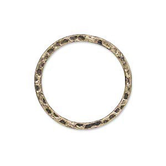 Antiqued Gold Steel Hammered Round Links, 25mm, Double-Sided, 10 pcs