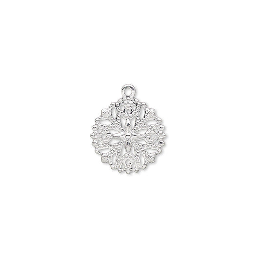 Silver Plated Brass Snowflake Flower Charm Drops, 13x13mm - 100 pcs
