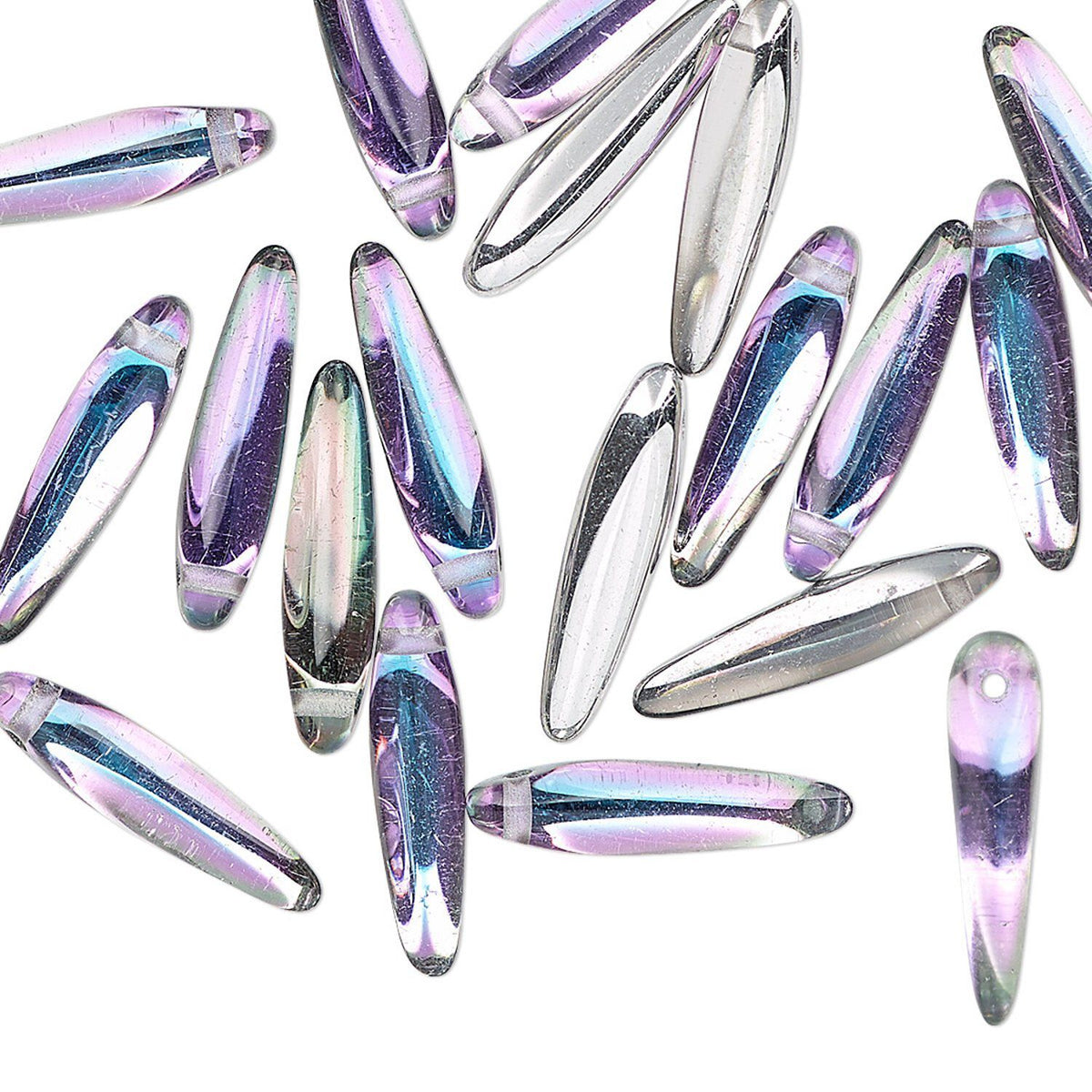 Czech Clear Silver Icy Blue 16x4mm Top-Drilled Thorn Drop Glass Beads, 20 pcs