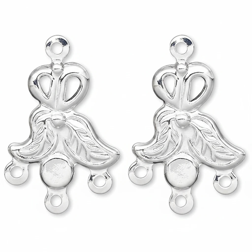 Two silver chandelier links, loops, and dangling loops, shown side by side on a white background.