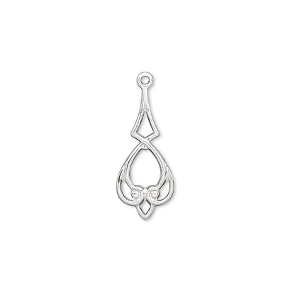 Silver Plated Brass Heart Diamond Chandelier Earring Connectors 20x9mm