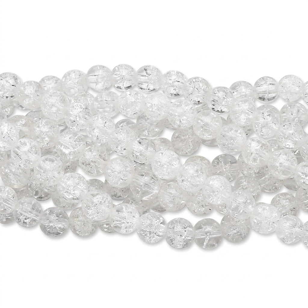 Clear Ice Crackle Glass Round Beads, 8mm - 1 Strand