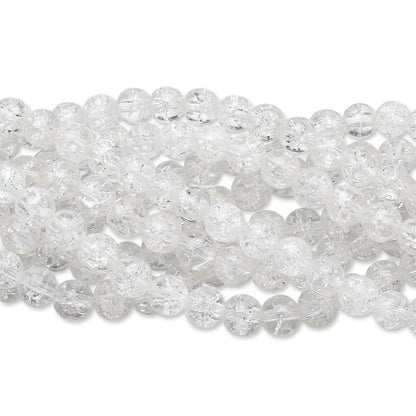 Clear Ice Crackle Glass Round Beads, 8mm - 1 Strand