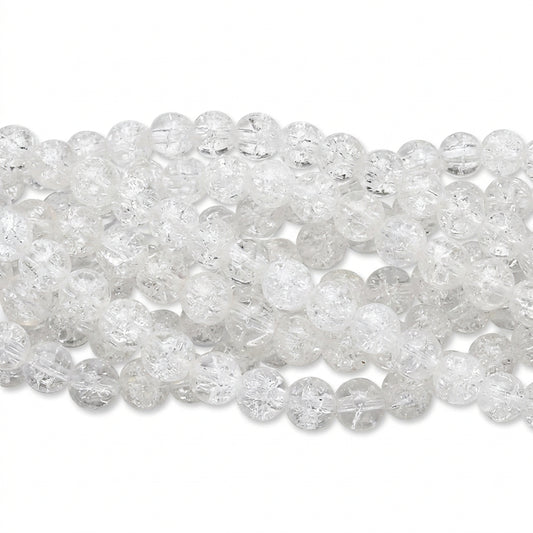 Clear Ice Crackle Glass Round Beads, 8mm - 1 Strand