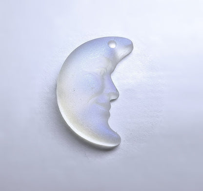 Matte Blue Glacier Crystal Glass Crescent Moon Pendant: 16x11mm (1 pc)