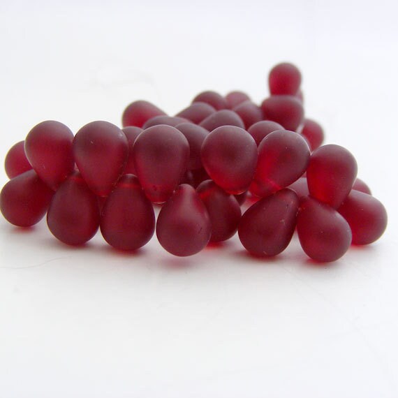 Czech Pressed Glass Matte Garnet Red Top Drilled Teardrop Beads 8x6mm — 100 pcs