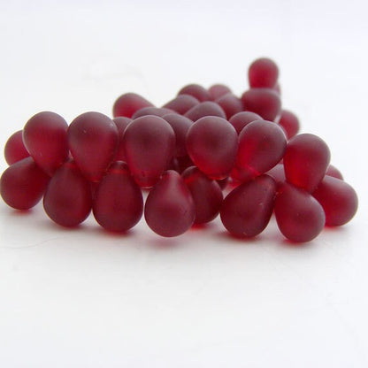 Czech Pressed Glass Matte Garnet Red Top Drilled Teardrop Beads 8x6mm — 100 pcs