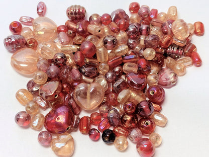 Rose Pink & Ruby Luster Pressed Glass Bead Mix 4–14mm — 100g (approximately 200 pcs)
