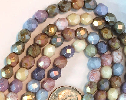 Czech Fire Polished Glass Beads: 6mm Faceted Round, Opaque Luster Mix (50 pc)