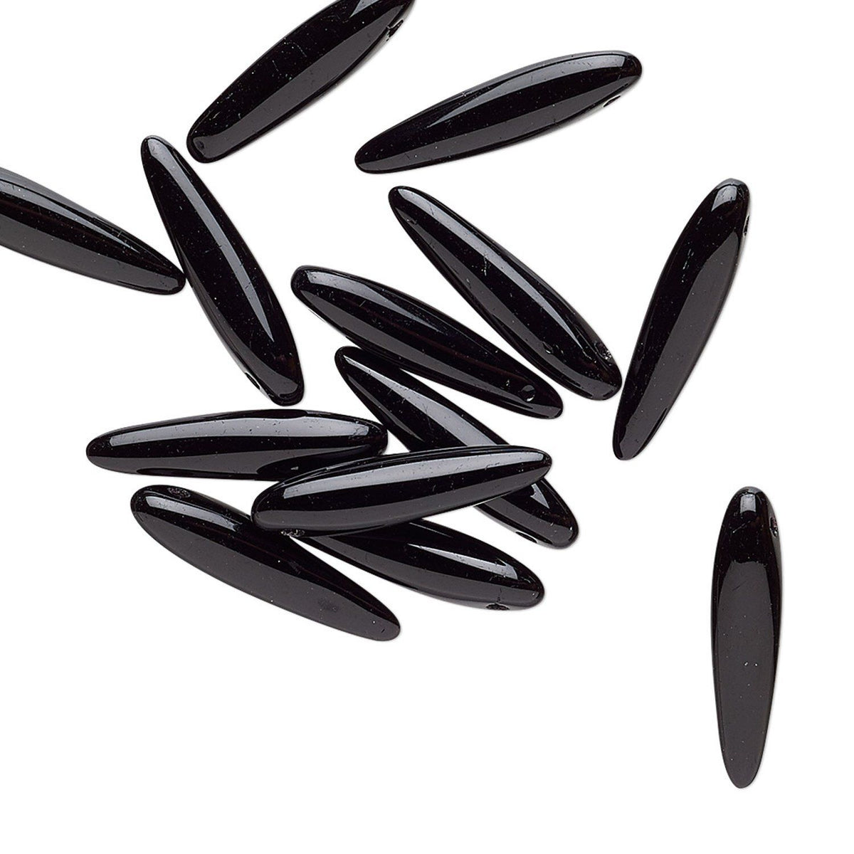 Czech Opaque Jet Black 16x4mm Top-Drilled Thorn Drop Glass Beads, 20 pcs