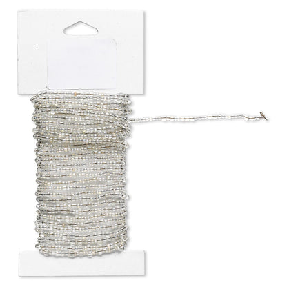 Beaded Wire, Pre-Strung Glass Seed Beads on Brass Wire, 15 Feet