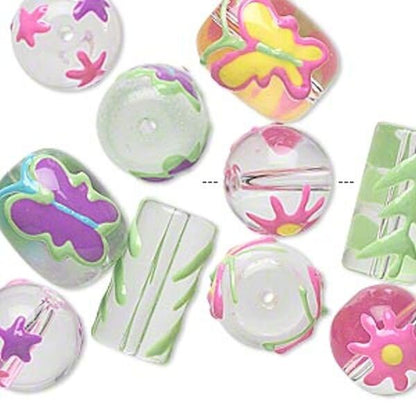 Spring Butterfly Mix Hand-Painted Epoxy Glass Beads — 10 pcs