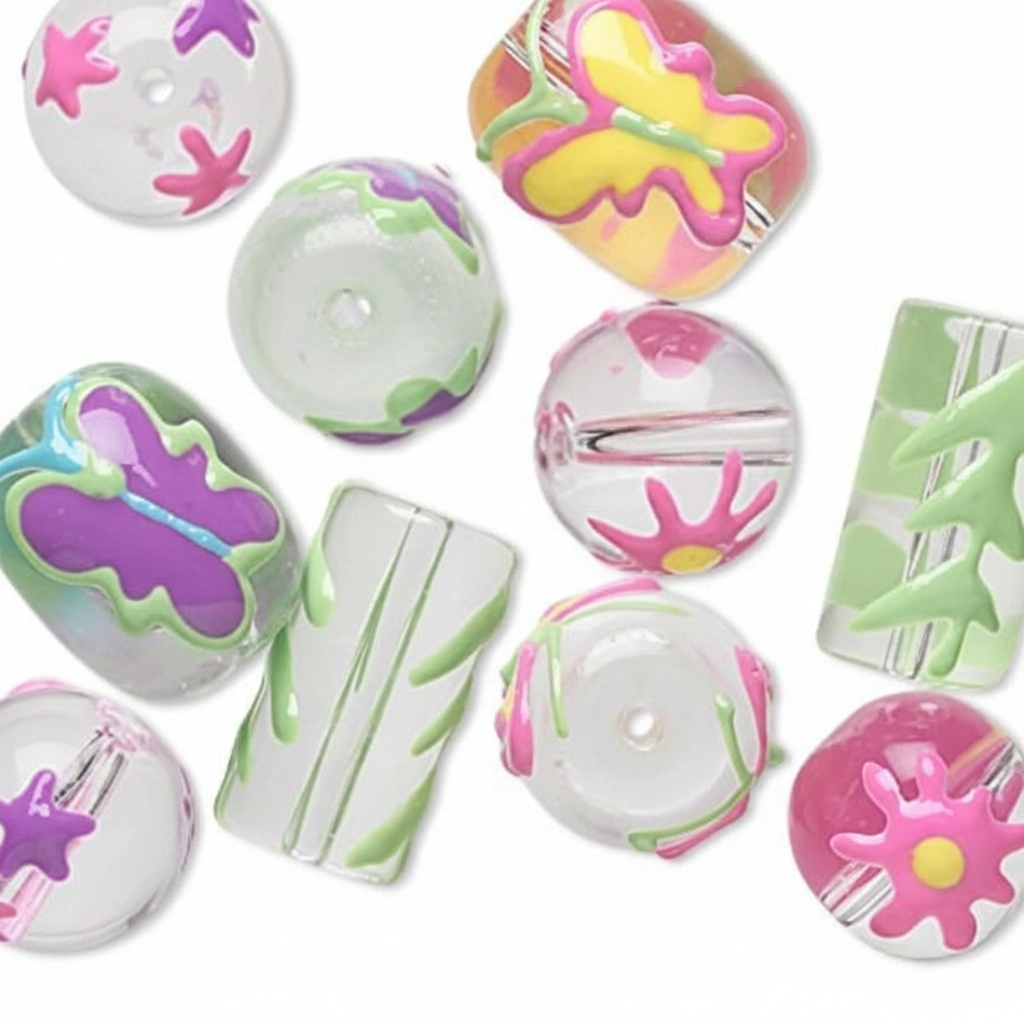 Spring Butterfly Mix Hand-Painted Epoxy Glass Beads — 10 pcs