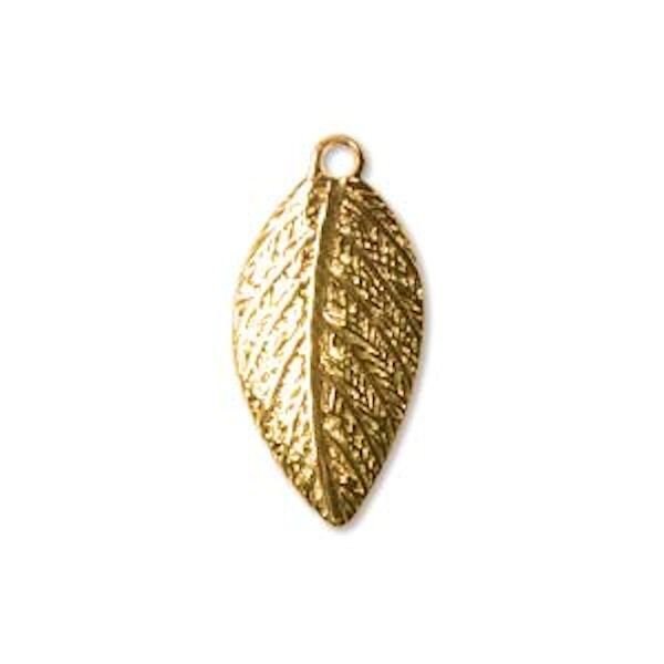 gold leaf-shaped pendant on a white background