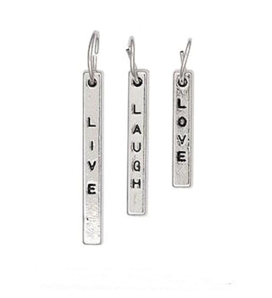 LIVE LOVE LAUGH Word Stick Charms: Antiqued Silver Plated Brass with Jump Rings (Set of 3)